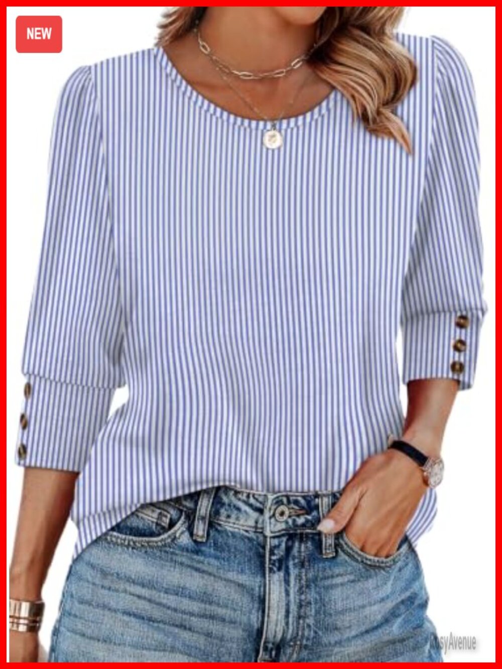 OFEEFAN Womens 3/4 Sleeve Button Blouse Dressy Casual Flowy Top